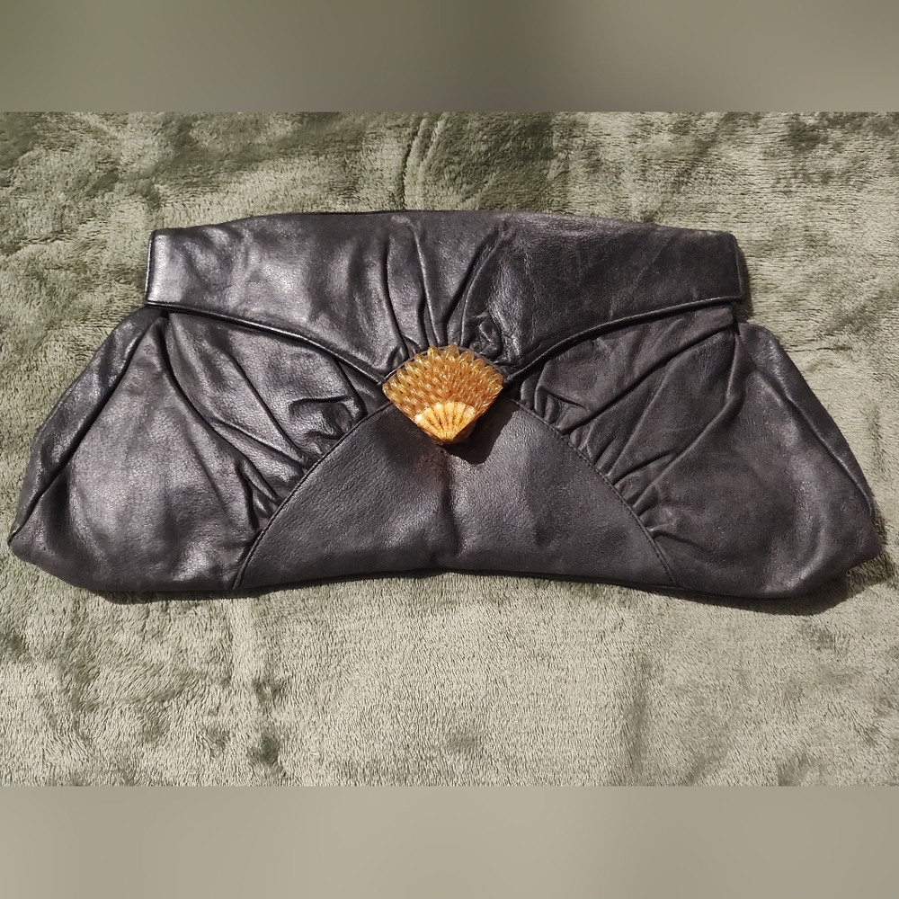 Vintage Elegant Black Leather Clutch